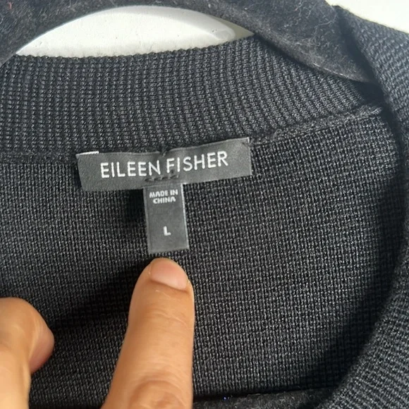 Eileen fisher slik cotton blend zip up knit jacket shirt L black quilt luxury - Picture 6 of 10